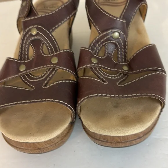 Dansko Sigrid Brown Leather Wedge Sandals Back Strap Size 36 - Picture 4 of 16